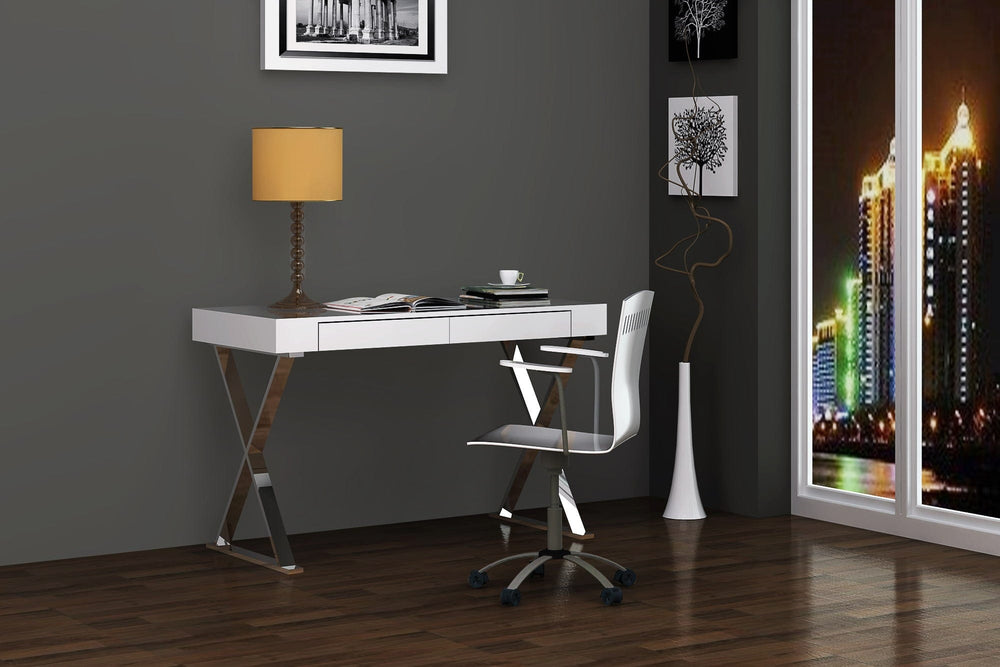 47" White and Silver Writing Desk With Two Drawers - Homeroots - Flyclothing LLC