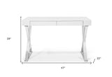 47" White and Silver Writing Desk With Two Drawers - Homeroots - Flyclothing LLC