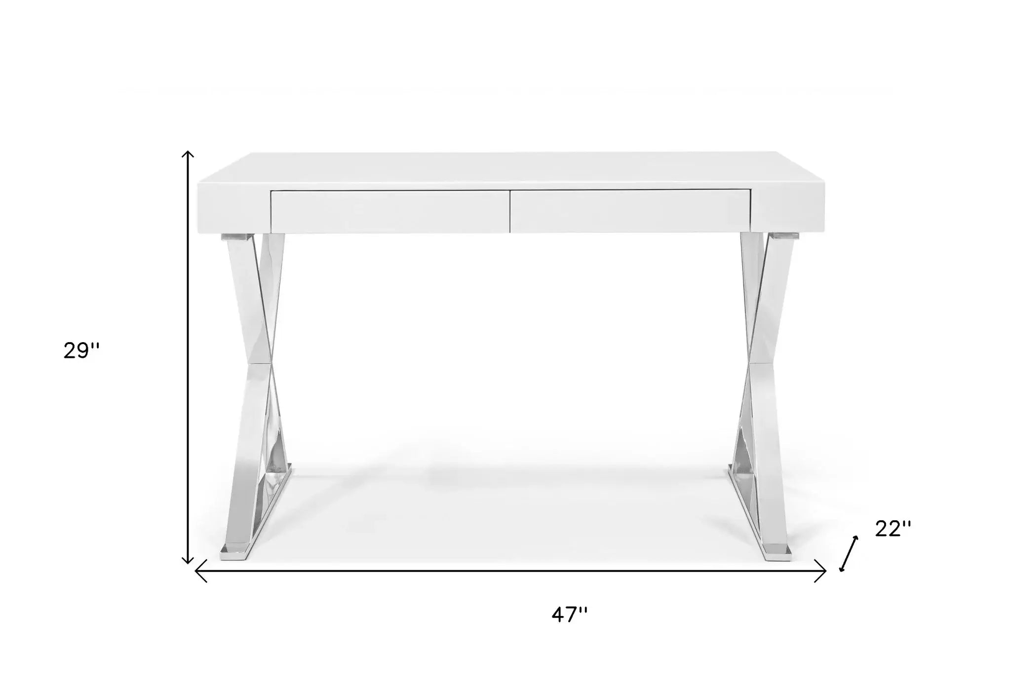 47" White and Silver Writing Desk With Two Drawers - Homeroots - Flyclothing LLC