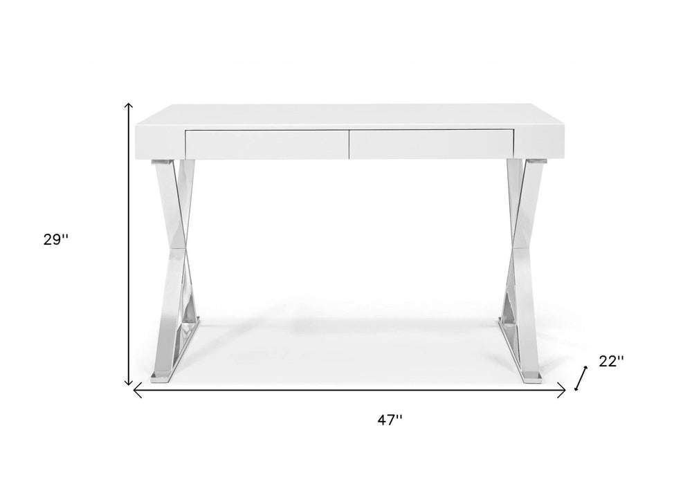 47" White and Silver Writing Desk With Two Drawers - Homeroots - Flyclothing LLC