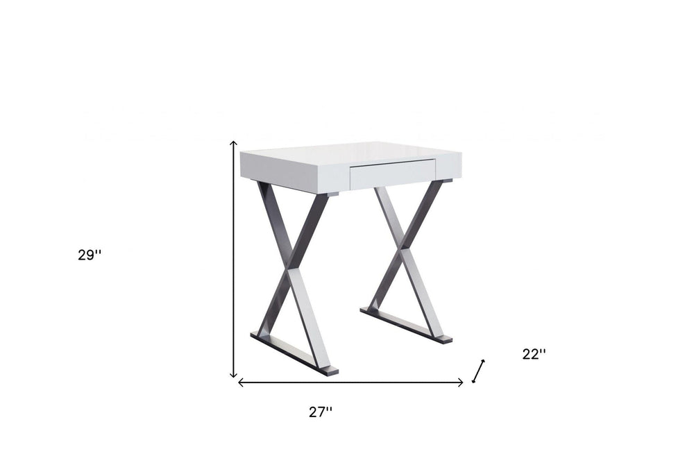 27" White and Silver Writing Desk - Homeroots - Flyclothing LLC