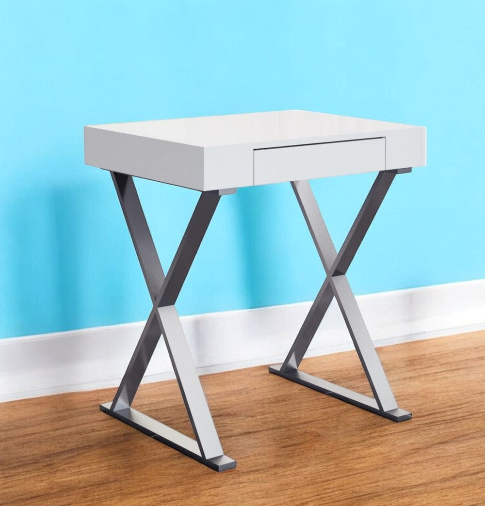 27" White and Silver Writing Desk - Homeroots - Flyclothing LLC