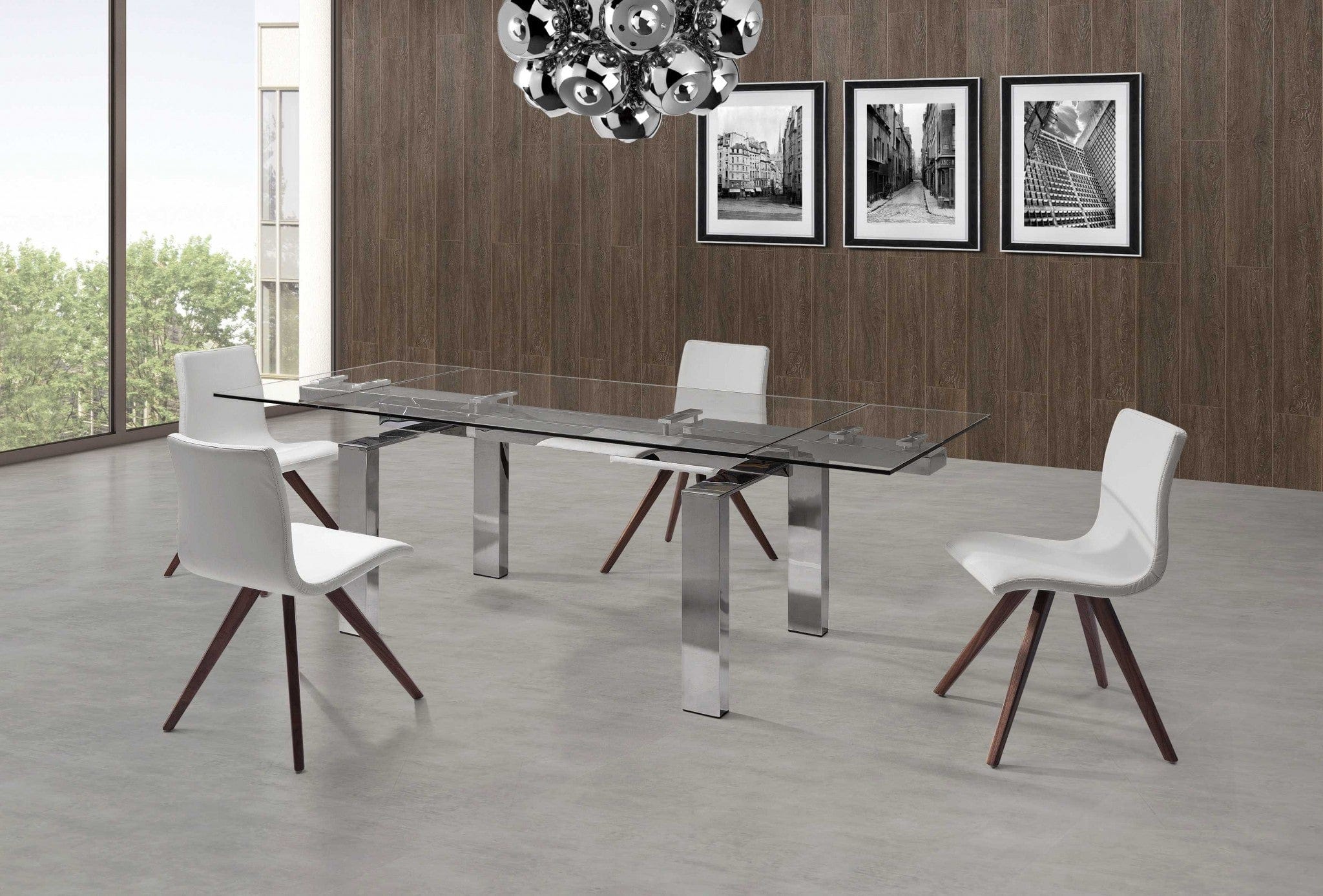 63" Clear and Silver Glass and Stainless Steel Self-Storing Leaf Dining Table - Homeroots - Flyclothing LLC