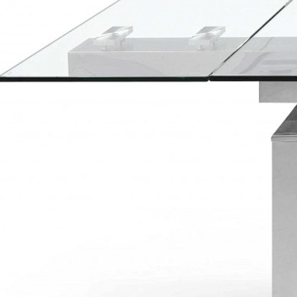 63" Clear and Silver Glass and Stainless Steel Self-Storing Leaf Dining Table - Homeroots - Flyclothing LLC