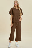Double Take Full Size Texture Round Neck Top and Pants Set - Trendsi