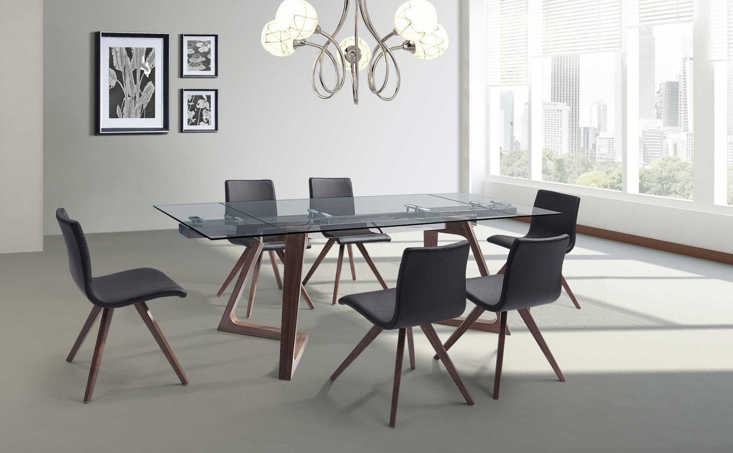 63" Clear and Brown Glass and Solid Wood Self-Storing Leaf Dining Table - Homeroots - Flyclothing LLC
