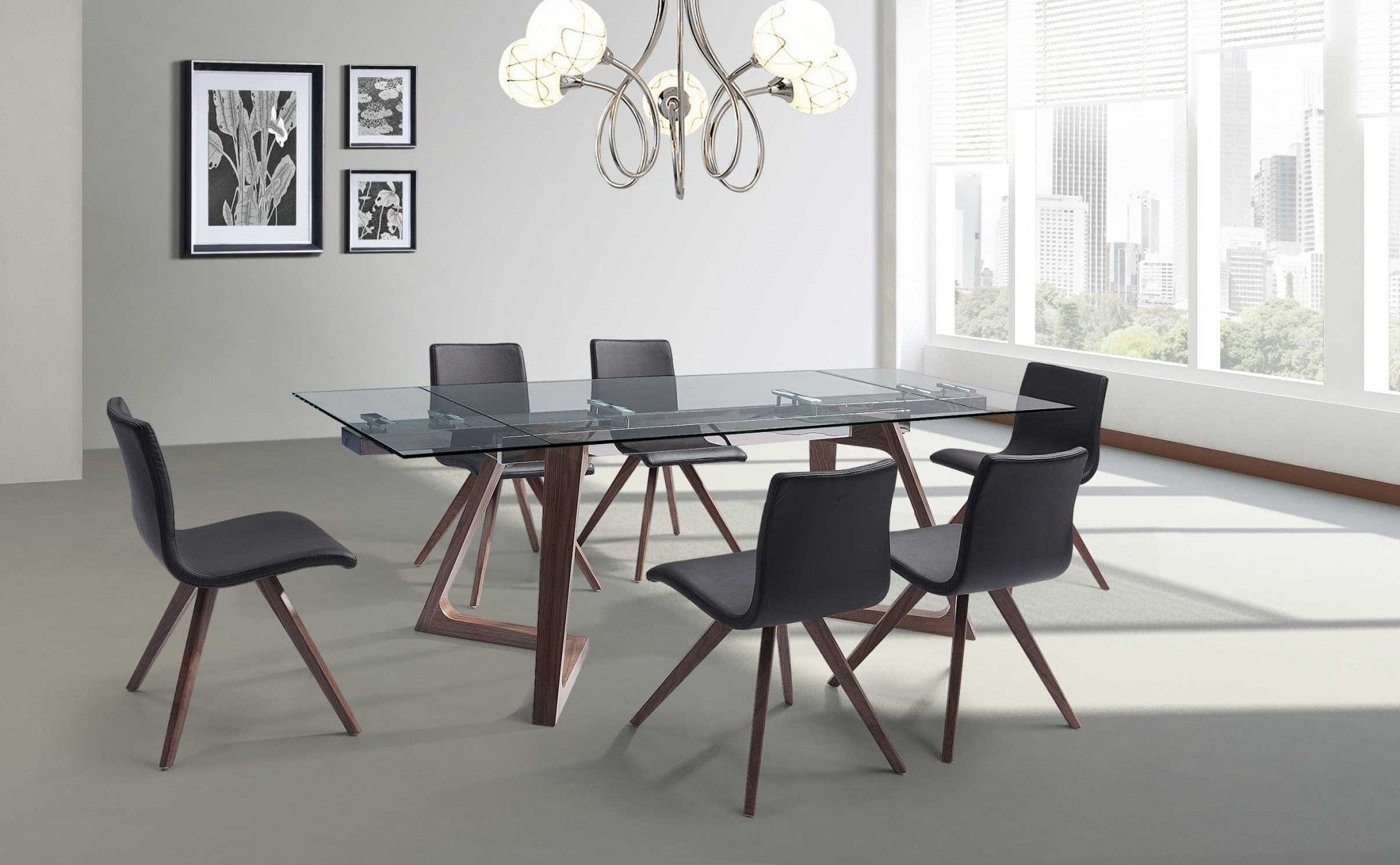 63" Clear and Brown Glass and Solid Wood Self-Storing Leaf Dining Table - Homeroots - Flyclothing LLC