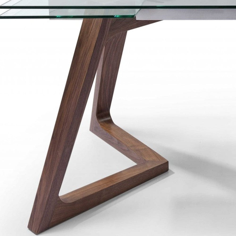 63" Clear and Brown Glass and Solid Wood Self-Storing Leaf Dining Table - Homeroots - Flyclothing LLC