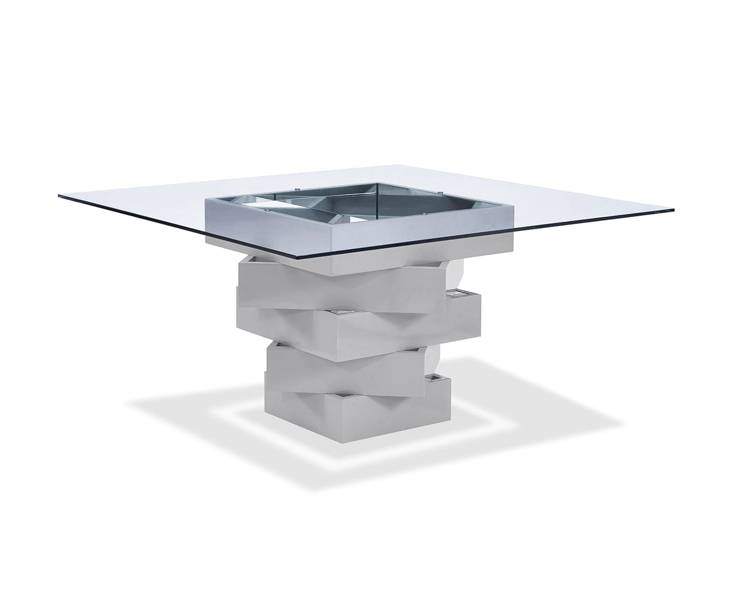 59" Clear And Gray Square Glass And Solid Wood Pedestal Base Dining Table - Homeroots - Flyclothing LLC