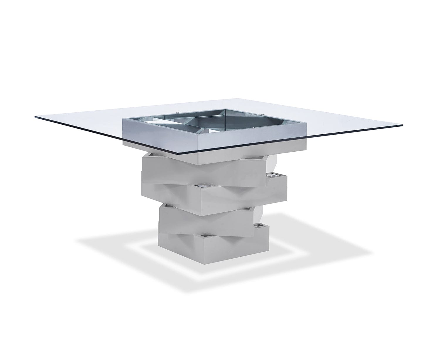 59" Clear And Gray Square Glass And Solid Wood Pedestal Base Dining Table - Homeroots - Flyclothing LLC