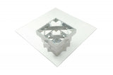 59" Clear And Gray Square Glass And Solid Wood Pedestal Base Dining Table - Homeroots - Flyclothing LLC