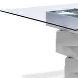 59" Clear And Gray Square Glass And Solid Wood Pedestal Base Dining Table - Homeroots - Flyclothing LLC