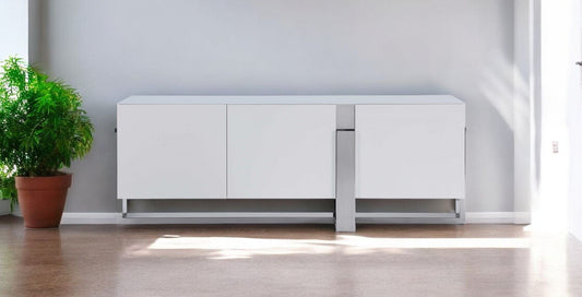 91" White Glass Frame Console Table - Homeroots