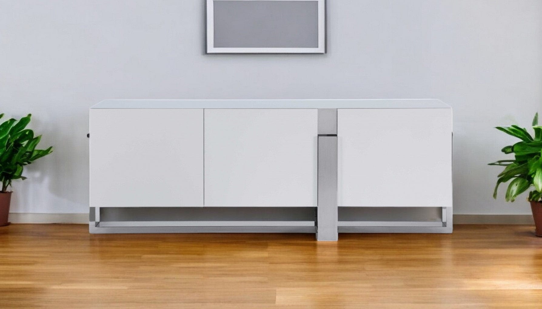 91" White Glass Frame Console Table - Homeroots