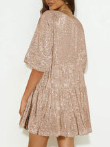 Sequin Round Neck Half Sleeve Mini Dress - Trendsi - Flyclothing LLC
