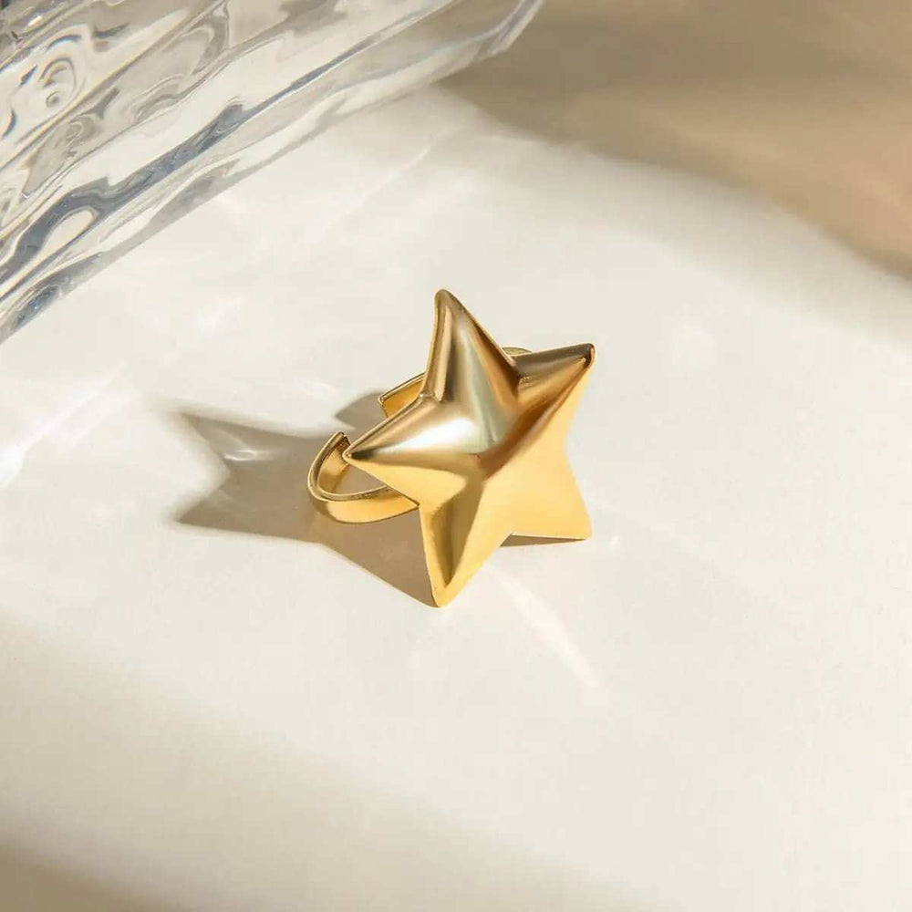 18K Gold-Plated Stainless Steel Star Ring - Trendsi - Flyclothing LLC