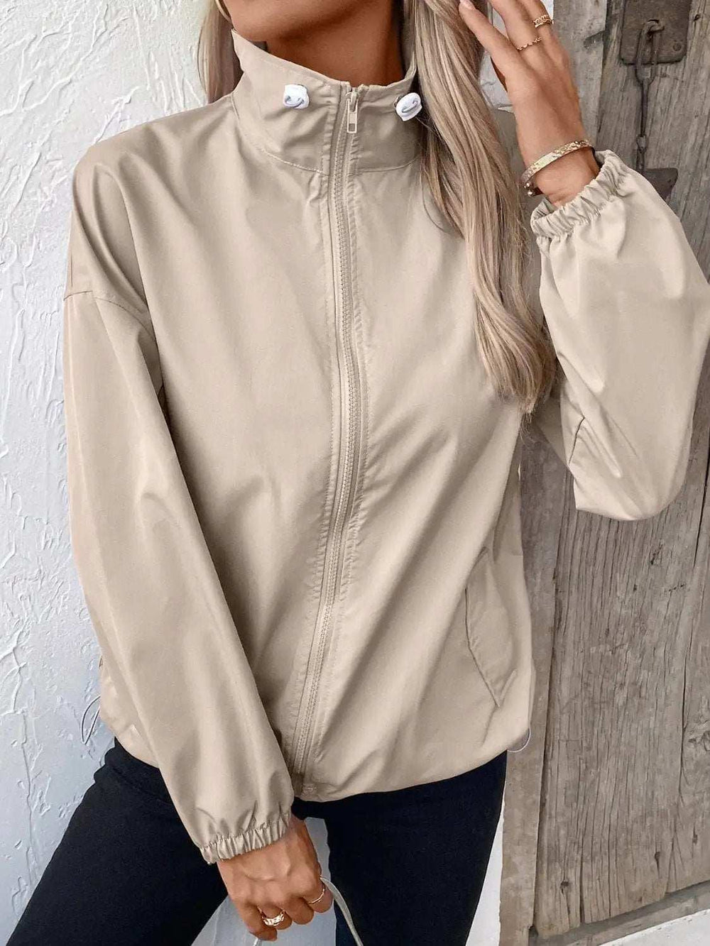 Pocketed Zip Up Long Sleeve Jacket - Trendsi - Flyclothing LLC