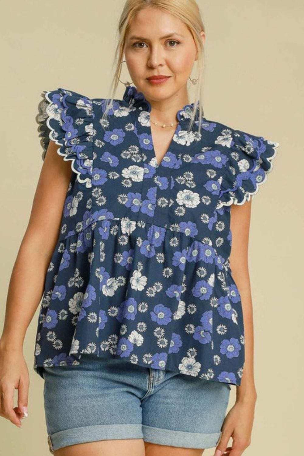Umgee Full Size Floral Print Peplum Top Plus Size - Trendsi - Flyclothing LLC