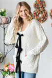 First Love Tie Closure Open Knit Cardigan - Trendsi