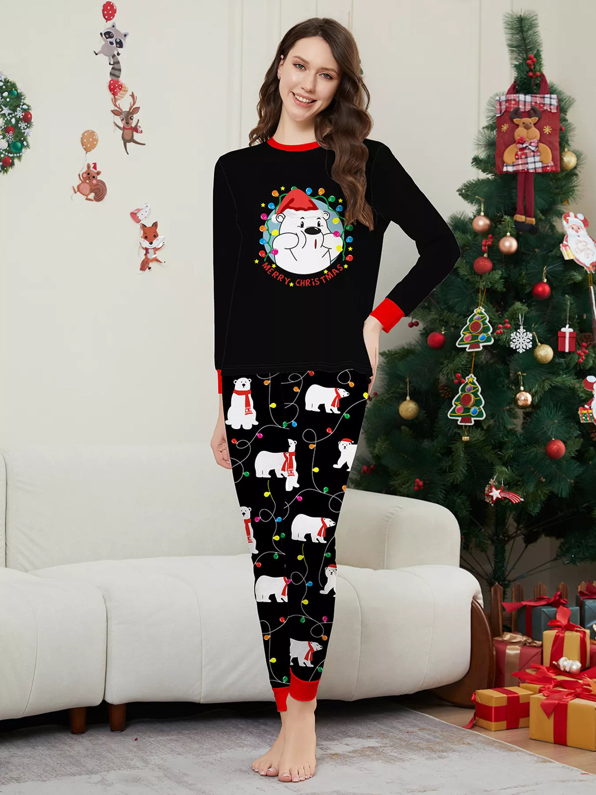 Full Size Family Matching Christmas Pajamas Set with Polar Bear Print Plus Size - Trendsi - Flyclothing LLC