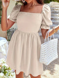 Square Neck Flounce Sleeve Mini Dress - Trendsi