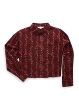 Women's Ely & Walker Flannel Burgundy Western Floral Print Cropped Boyfriend Shirt