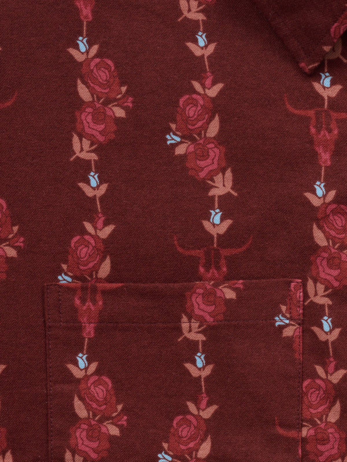 Women's Ely & Walker Flannel Burgundy Western Floral Print Cropped Boyfriend Shirt
