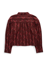 Women's Ely & Walker Flannel Burgundy Western Floral Print Cropped Boyfriend Shirt