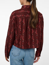 Women's Ely & Walker Flannel Burgundy Western Floral Print Cropped Boyfriend Shirt