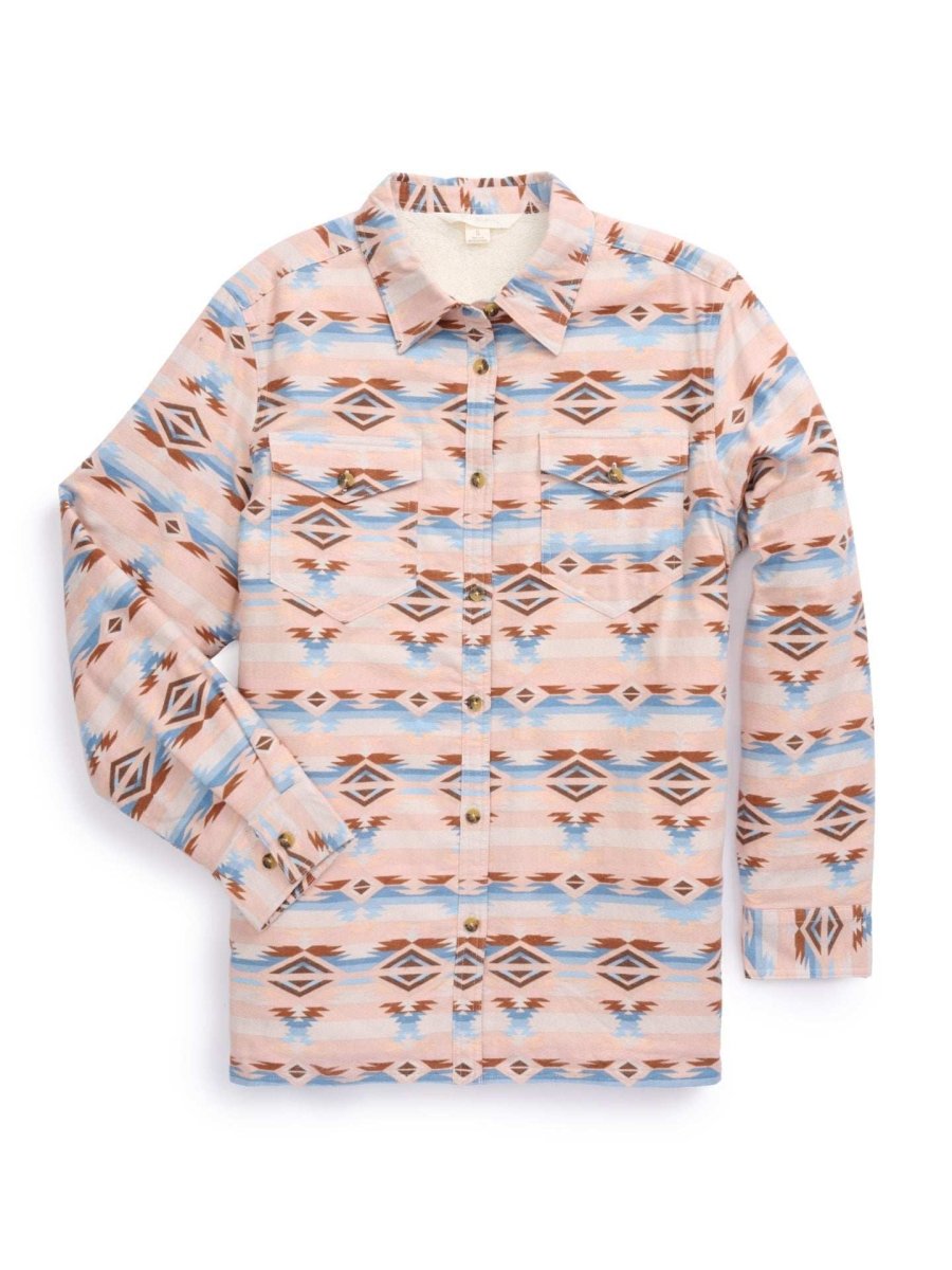 Women's Ely Walker Flannel Aztec Print Shacket with Sherpa Lining - Ely Cattleman - Flyclothing LLC