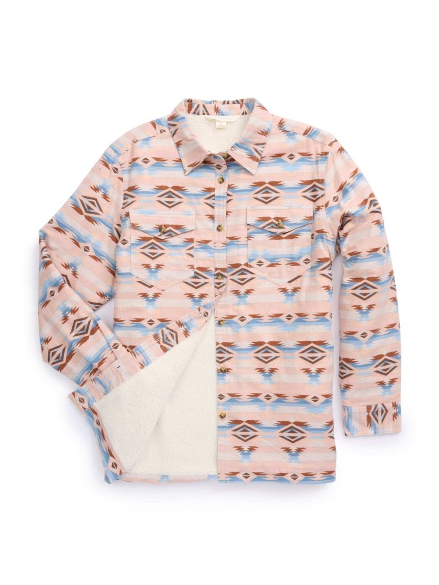 Women's Ely Walker Flannel Aztec Print Shacket with Sherpa Lining - Ely Cattleman - Flyclothing LLC