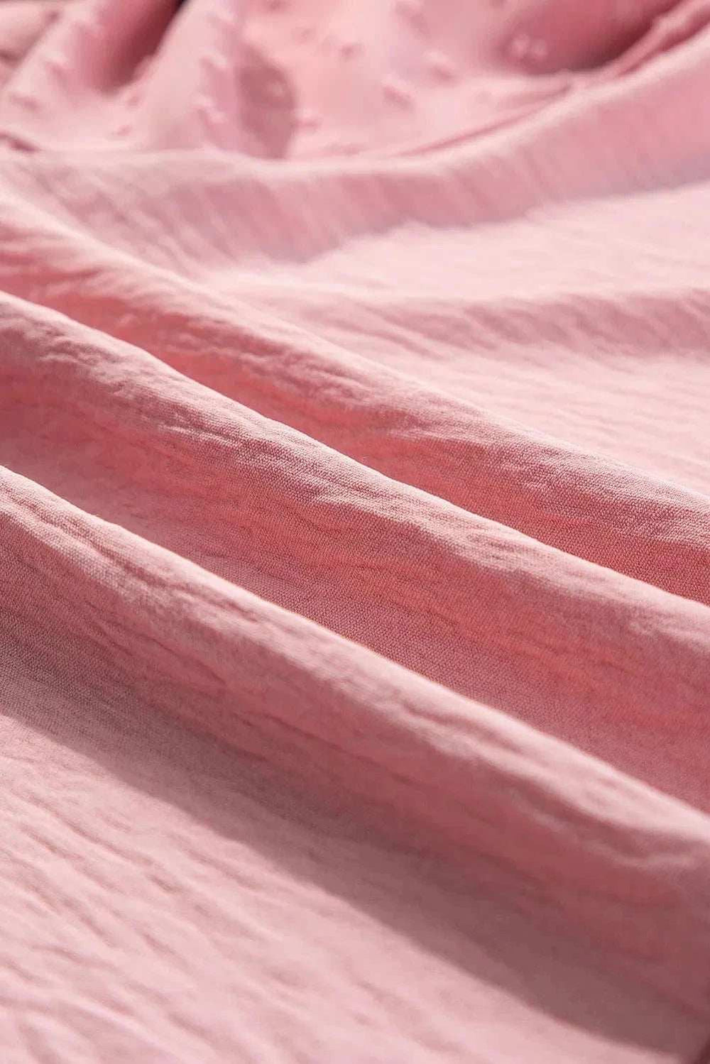 Swiss Dot Mock Neck Balloon Sleeve Blouse - Trendsi - Flyclothing LLC