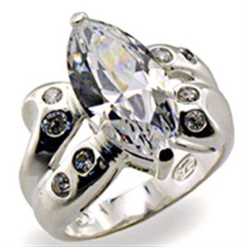 32127 - High-Polished 925 Sterling Silver Ring with AAA Grade CZ in Clear - Alamode - Flyclothing LLC
