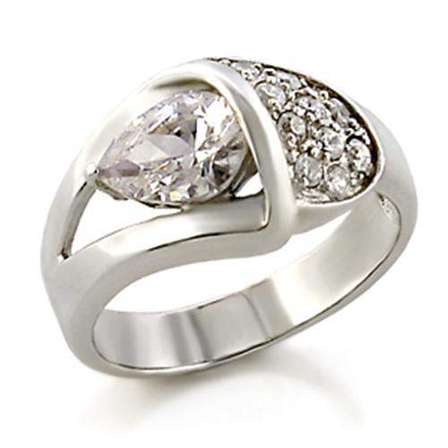 32128 - High-Polished 925 Sterling Silver Ring with AAA Grade CZ in Clear - Alamode - Flyclothing LLC