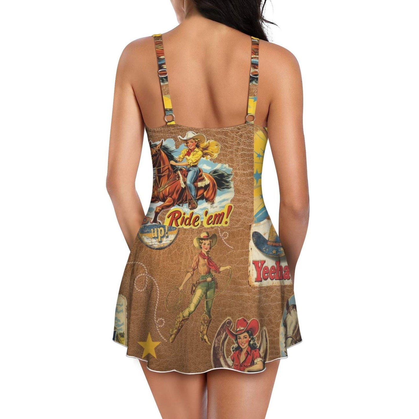 Baha Ranch Vintage Cowgirl Collage Skirted Swim Suit - Baha Ranch Western Wear - Flyclothing LLC