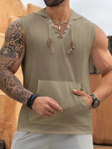 Men's Lace Up Hooded Top - Trendsi - Flyclothing LLC