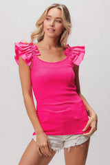 BiBi Ruffled Shoulder Strap Rib Texture Top - Trendsi - Flyclothing LLC