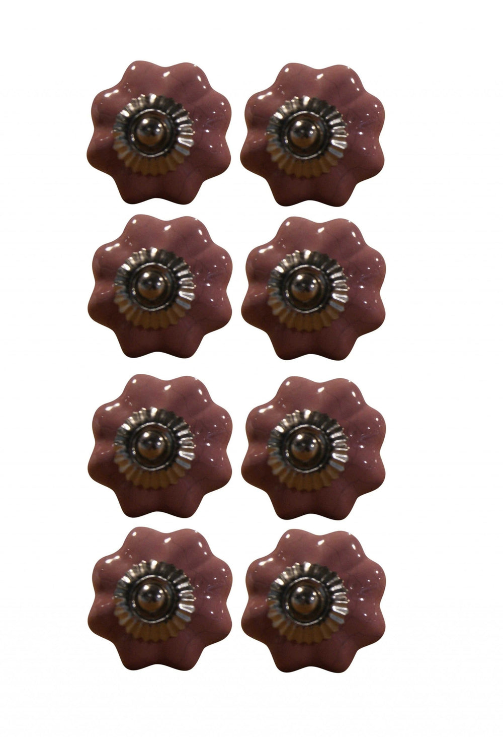 1.5" X 1.5" X 1.5" Glossy Pink Silver And Red  Knobs 8 Pack - Homeroots
