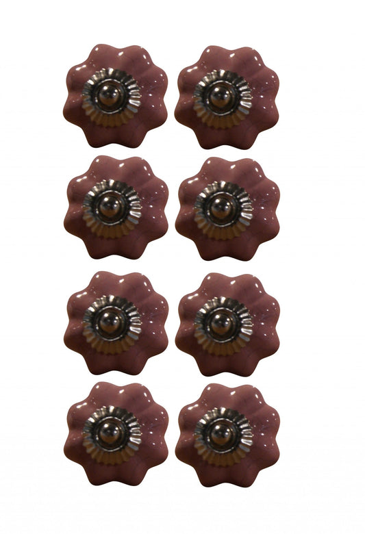 1.5" X 1.5" X 1.5" Glossy Pink Silver And Red  Knobs 8 Pack - Homeroots