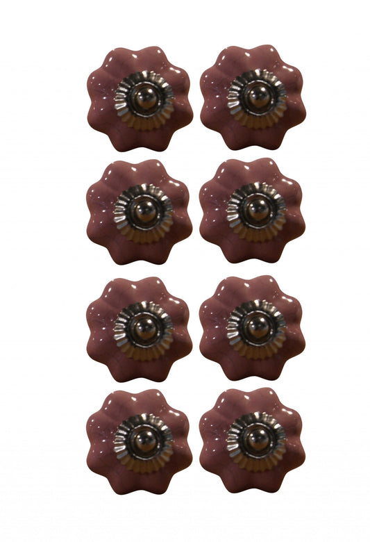 1.5" X 1.5" X 1.5" Glossy Pink Silver And Red  Knobs 8 Pack - Homeroots