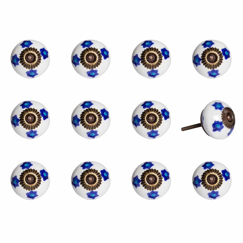 1.5" X 1.5" X 1.5" White Blue And Turquoise  Knobs 12 Pack - Homeroots