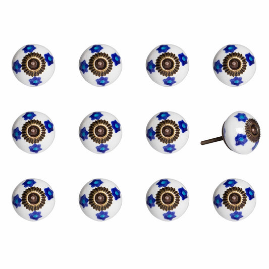 1.5" X 1.5" X 1.5" White Blue And Turquoise  Knobs 12 Pack - Homeroots