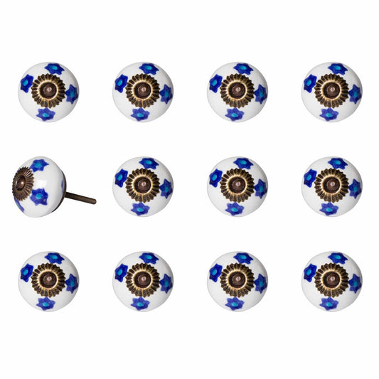 1.5" X 1.5" X 1.5" White Blue And Turquoise  Knobs 12 Pack - Homeroots