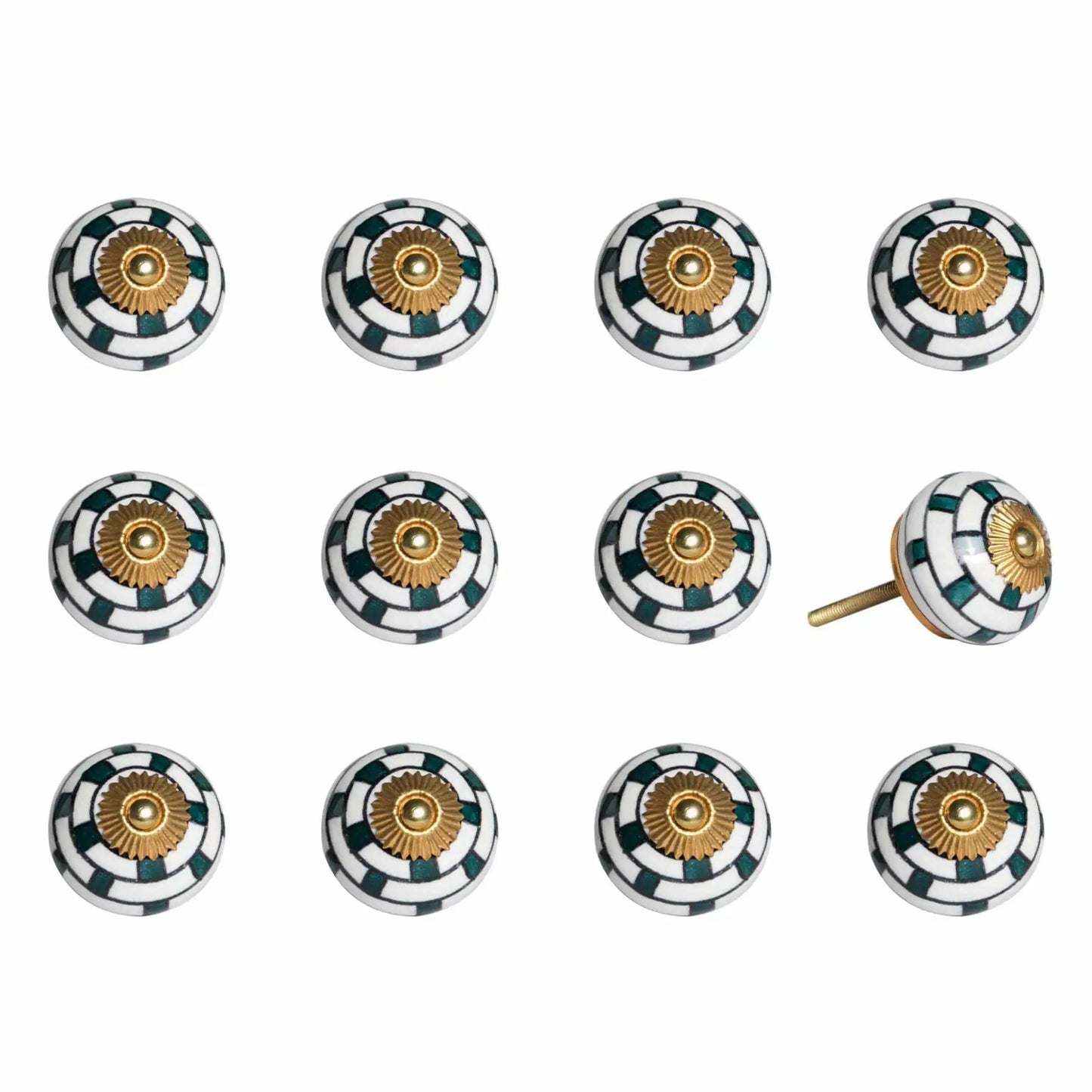 1.5" X 1.5" X 1.5" White Teal And Gold Knobs 12 Pack - Homeroots - Flyclothing LLC