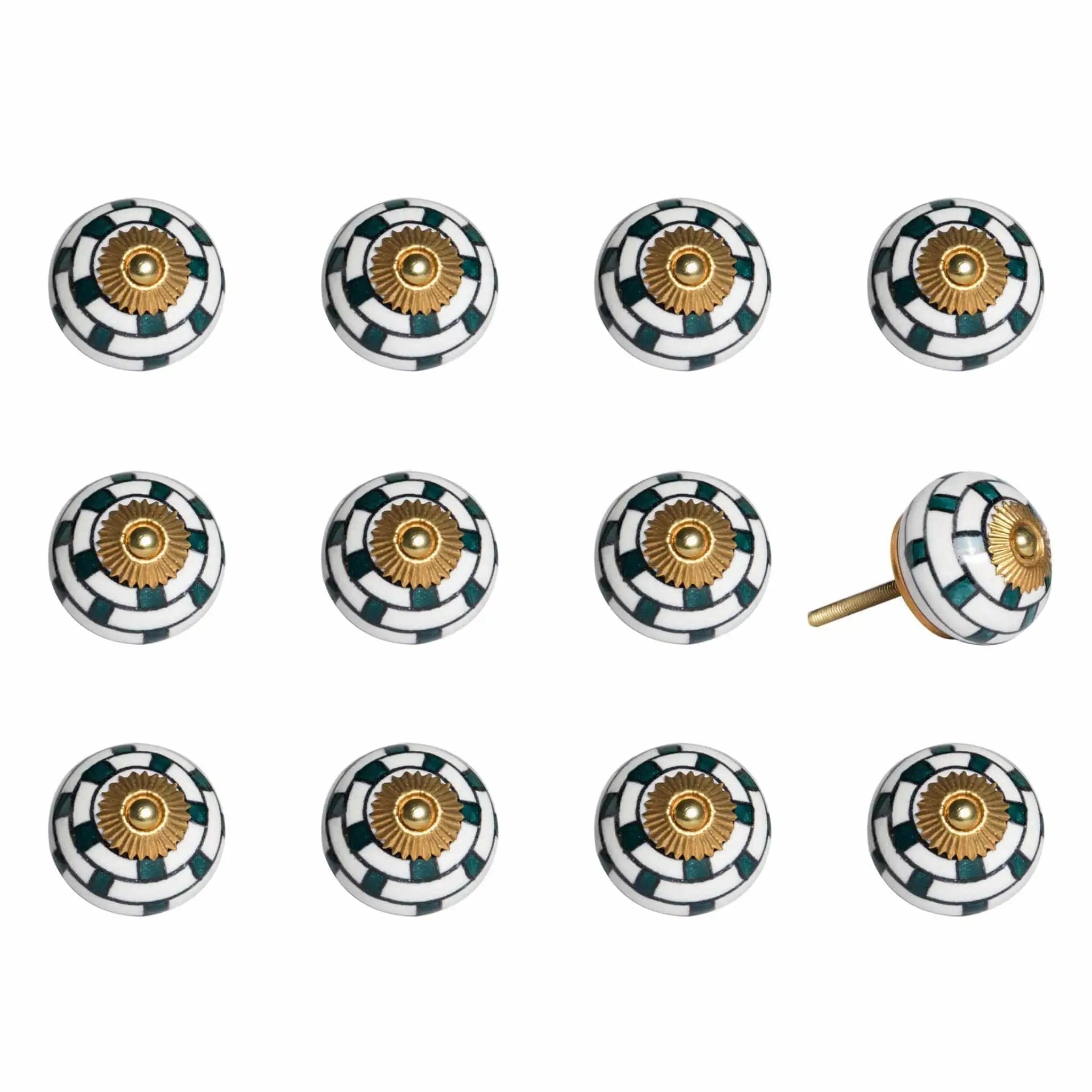 1.5" X 1.5" X 1.5" White Teal And Gold Knobs 12 Pack - Homeroots - Flyclothing LLC
