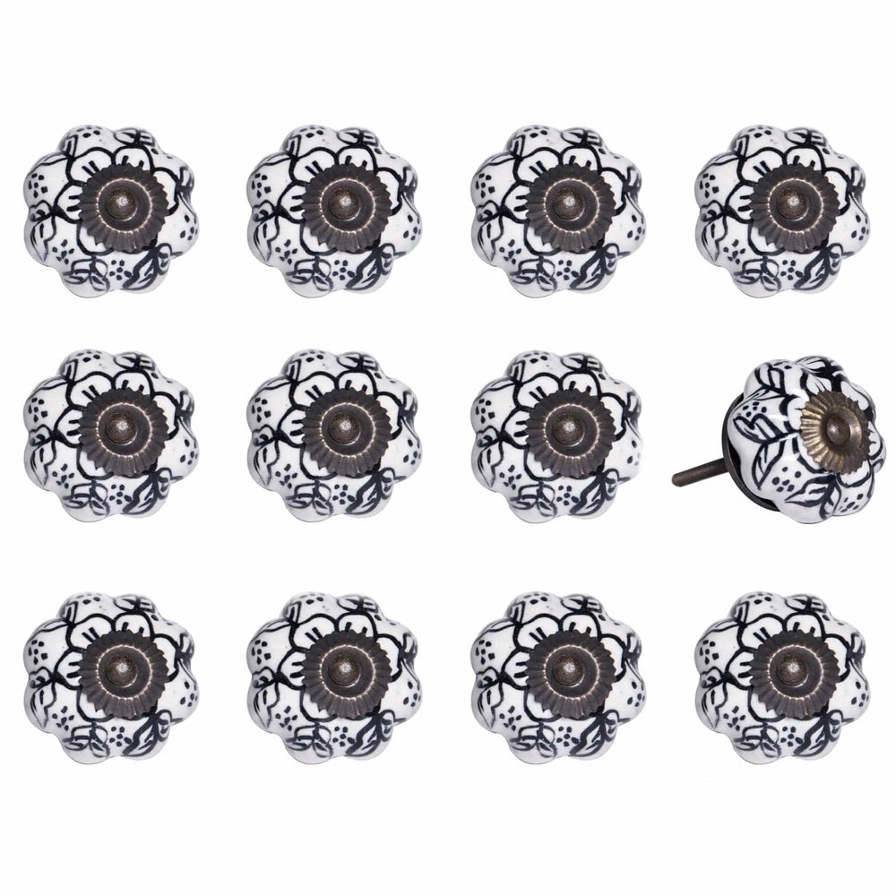 1.5" X 1.5" X 1.5" White Black And Gold  Knobs 12 Pack - Homeroots