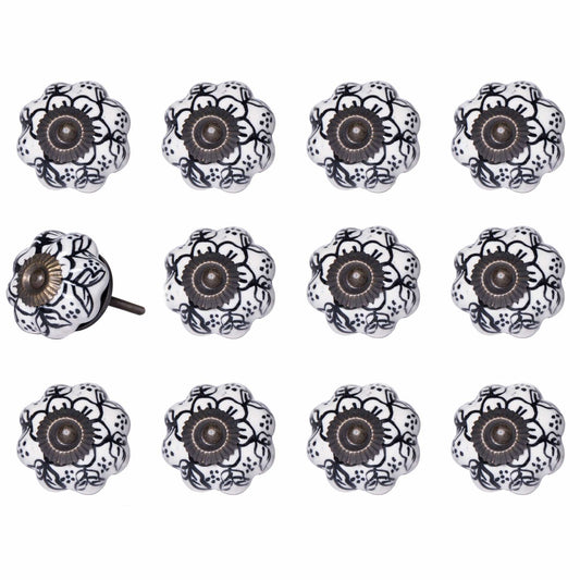 1.5" X 1.5" X 1.5" White Black And Gold  Knobs 12 Pack - Homeroots