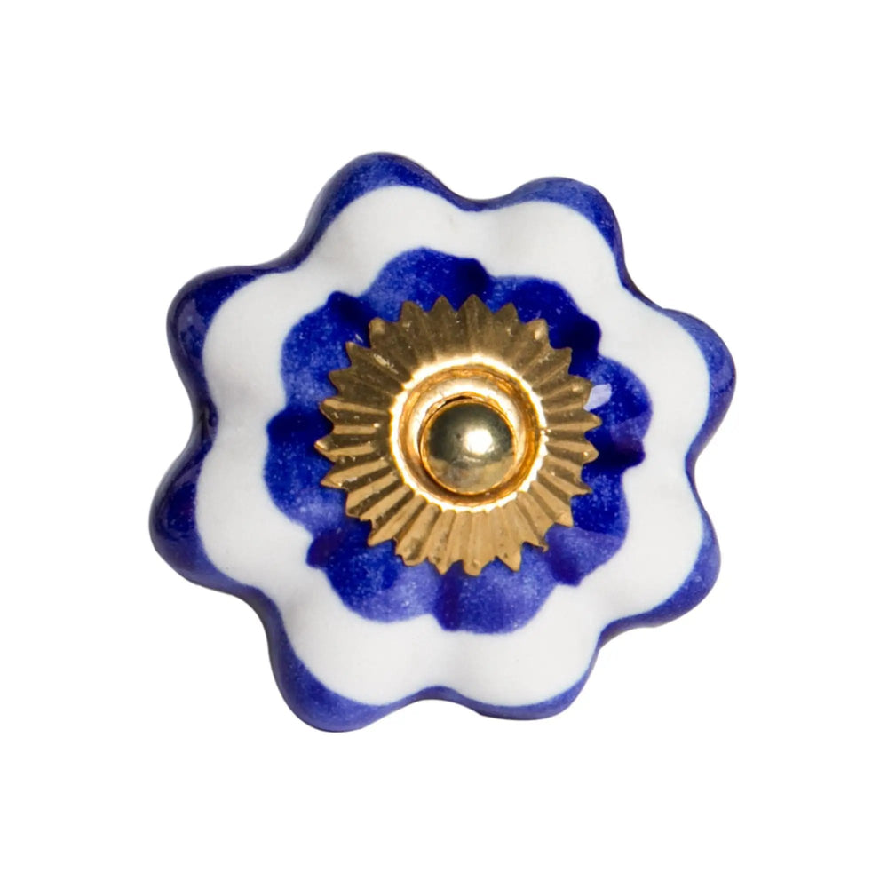 1.5" X 1.5" X 1.5" White Blue And Gold  Knobs 12 Pack - Homeroots