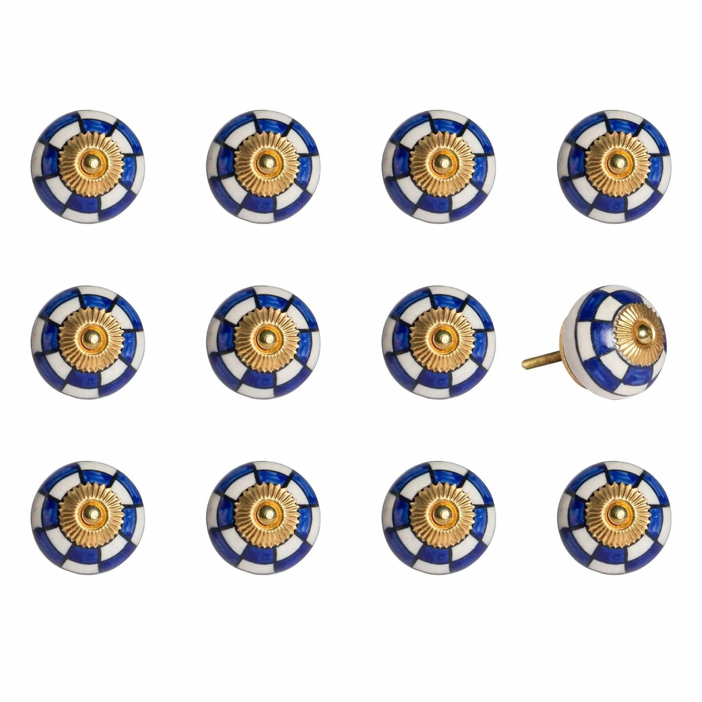 1.5" X 1.5" X 1.5" White Blue And Gold Knobs 12 Pack - Homeroots - Flyclothing LLC