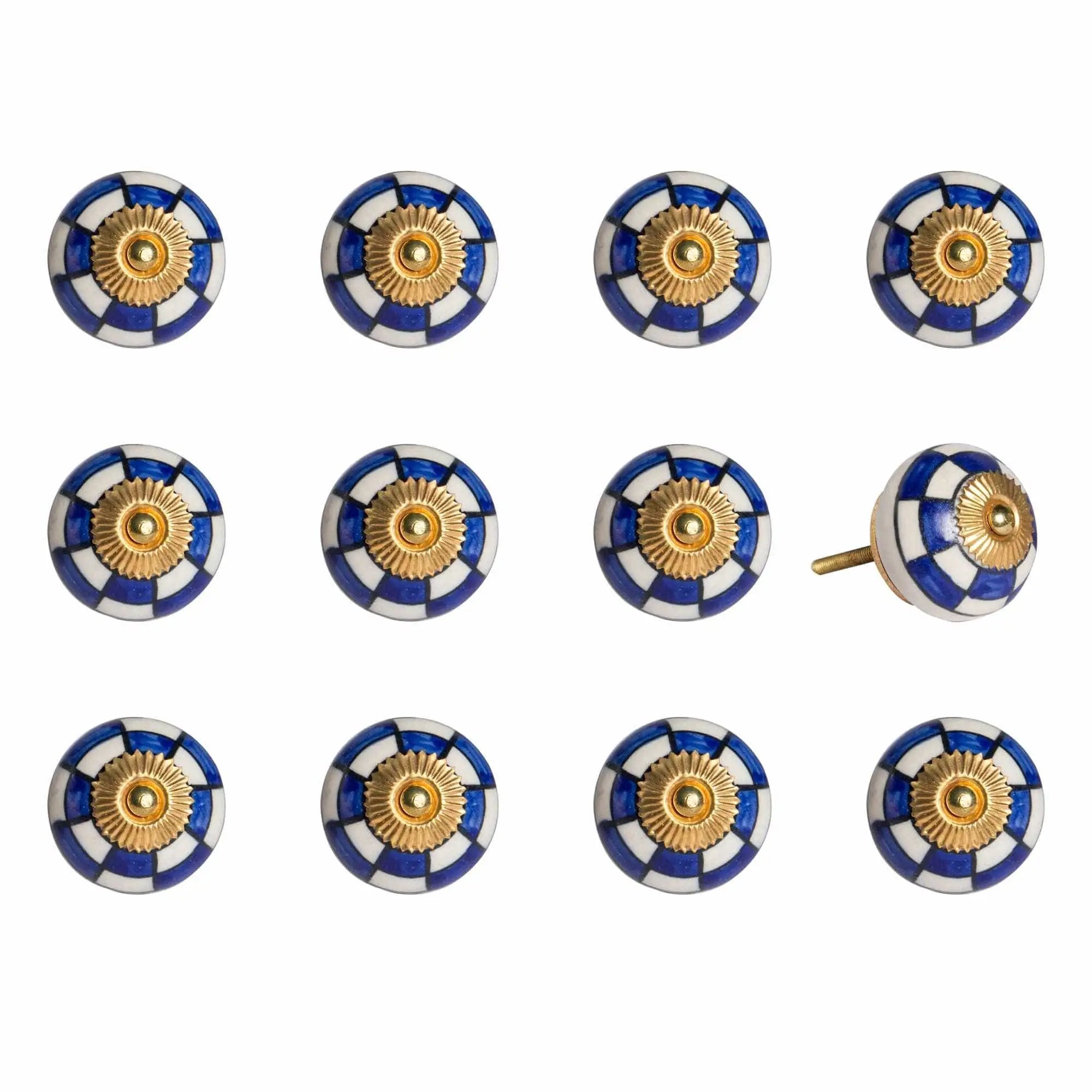 1.5" X 1.5" X 1.5" White Blue And Gold Knobs 12 Pack - Homeroots - Flyclothing LLC
